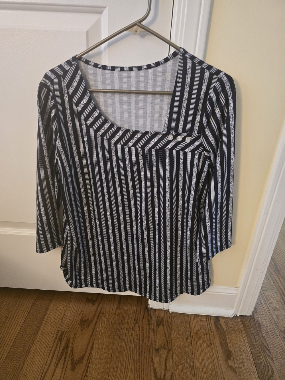 Striped Black & White Scoop Neck Women's Top